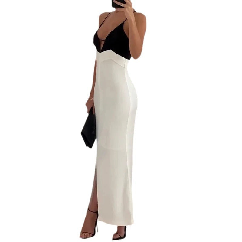 White Elegant Style Black Top Maxi Dress