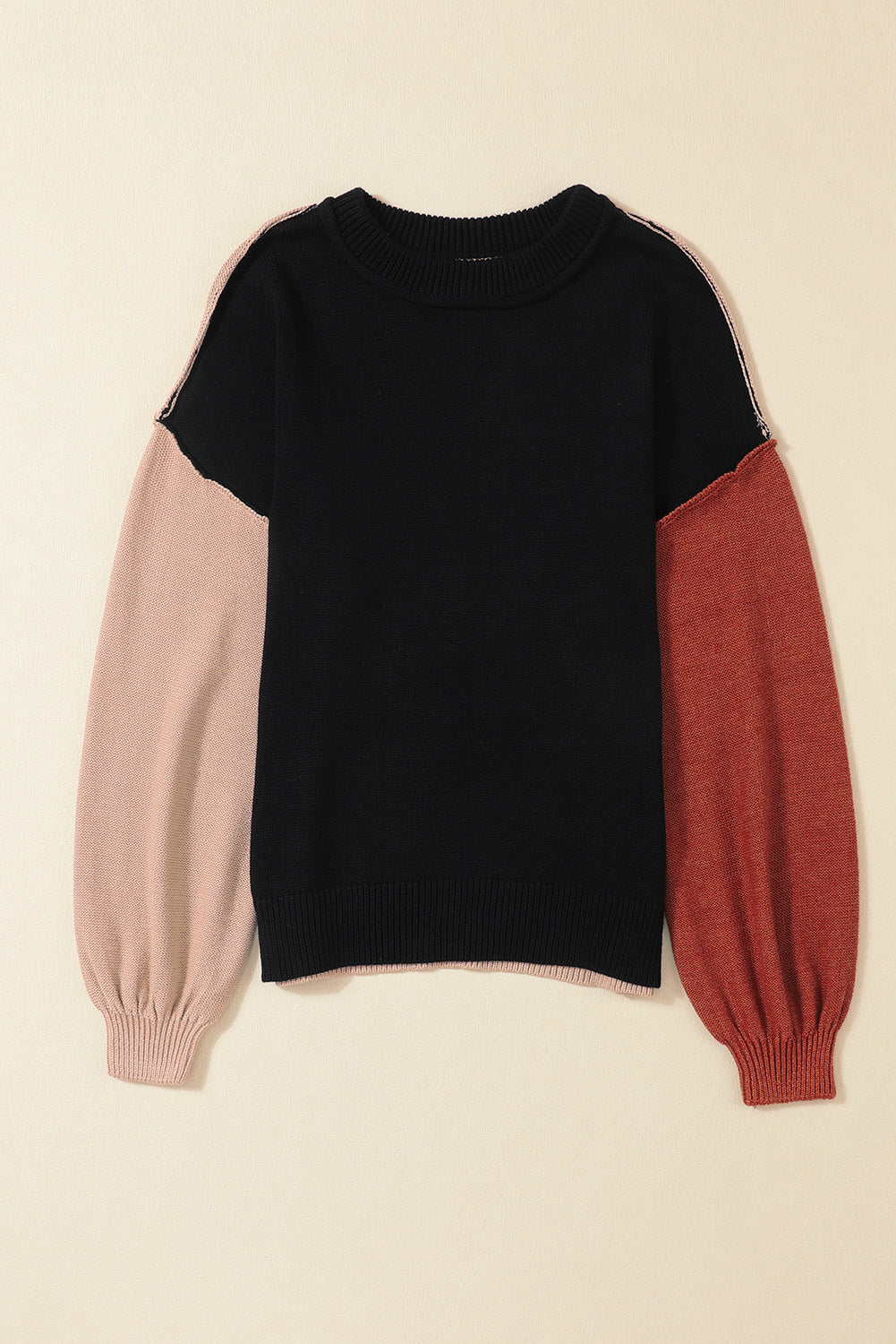 UNIQE Contrast Round Neck Dropped Shoulder Sweater