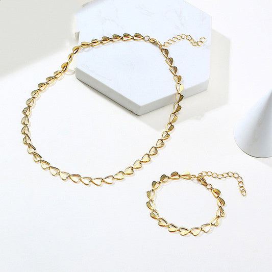 Golden Heart Leaves Chain Bracelet, Necklace or 2 Piece Set.
