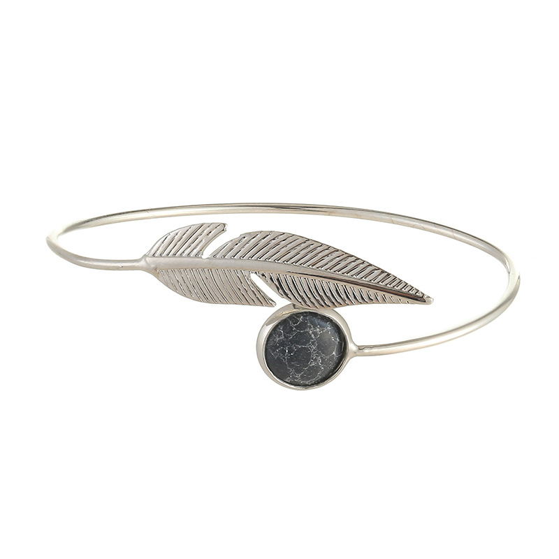 Retro Natural Stone & Feather Silver or Gold Adjustable Bracelet.