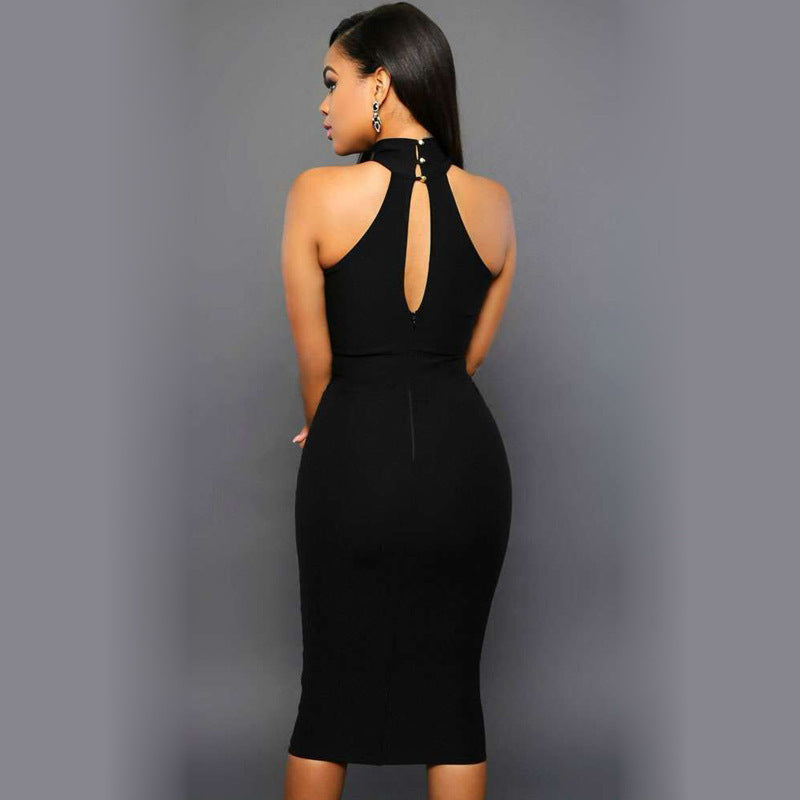 Black Front Mesh Sleeveless Bodycon Dress