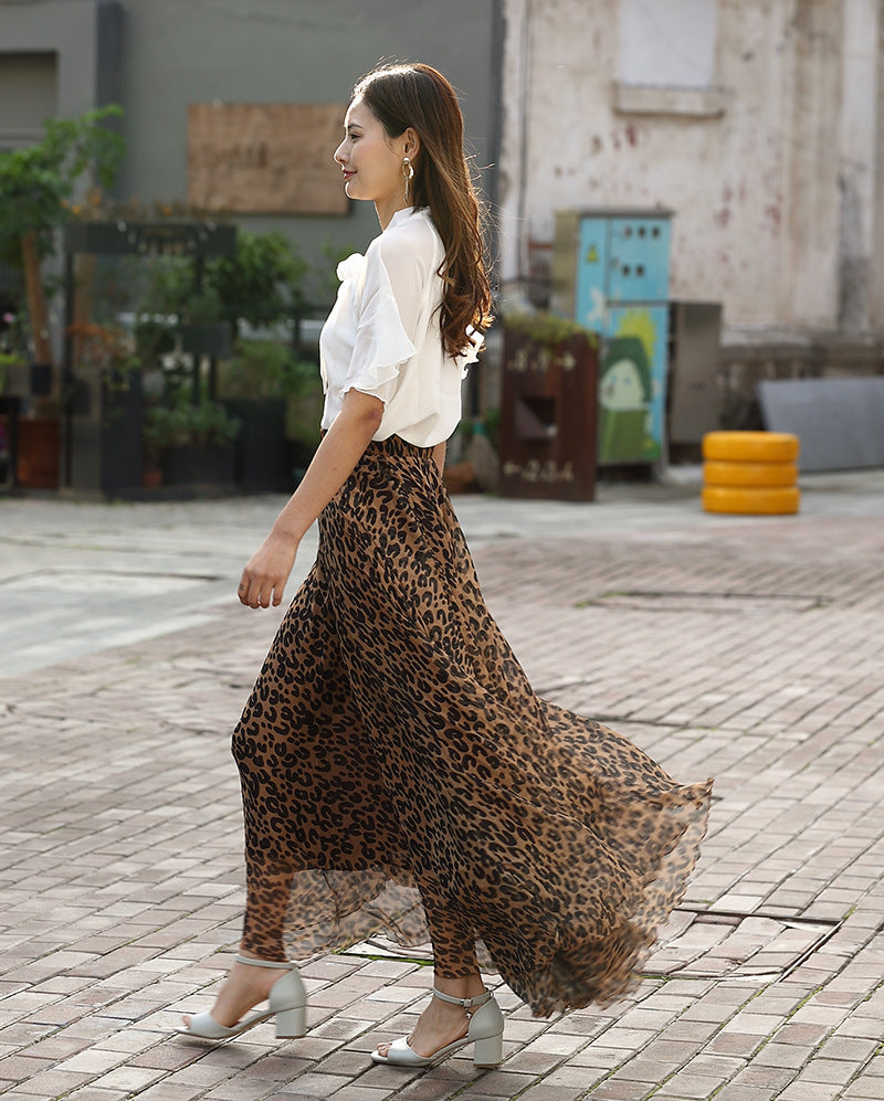 In Style Leopard Print Flowy Maxi Skirt