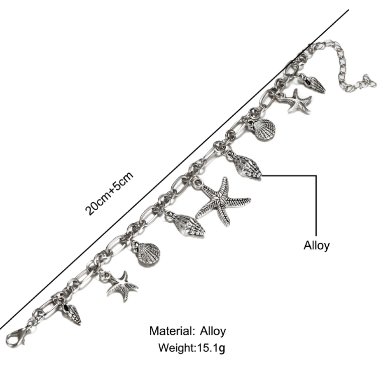 Boho Wave Turtle Charms Anklet Bracelets Shell Anklet Adjustable size.