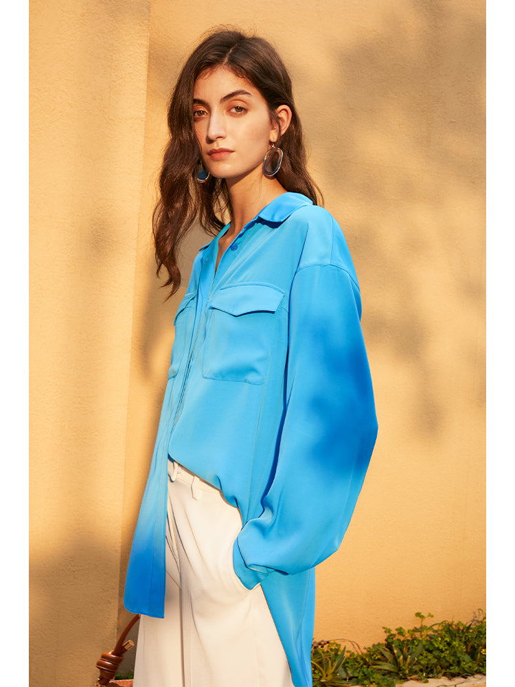 Silk Perfection Long Sleeve Plain Button Up Shirt