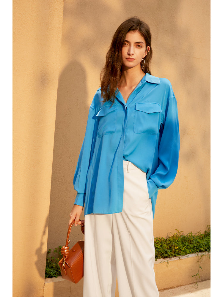 Silk Perfection Long Sleeve Plain Button Up Shirt