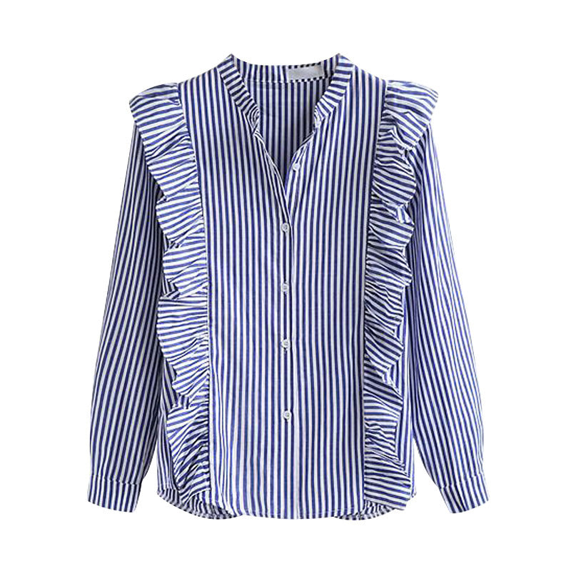 Serene Blue Striped Cotton Cardigan Long Sleeve Shirt