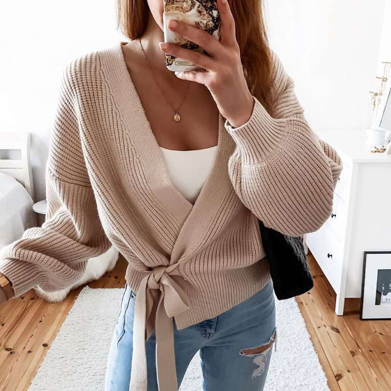 Knot Your Babe Tie-Front Knit Cardigan
