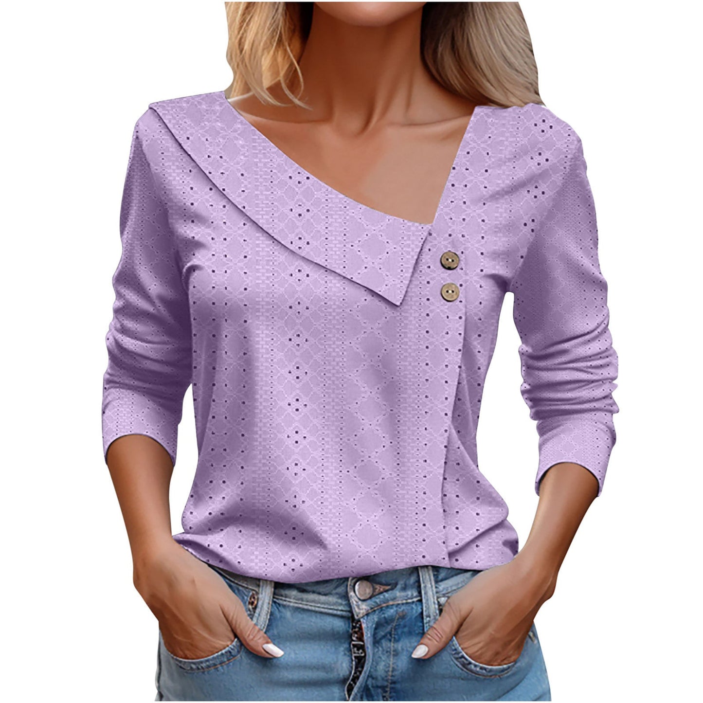 Summer New V-neck Button Long-Sleeved  Top