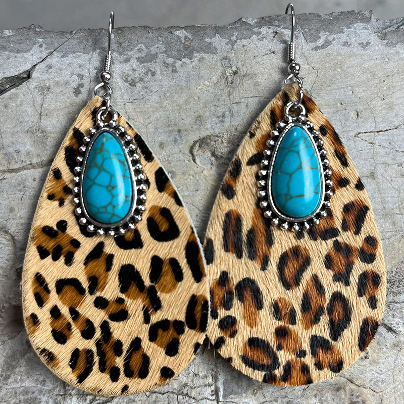 Animal Print  Leather Drop-Shaped Earrings