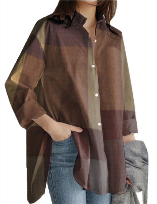 Patchwork Plaid Long Sleeved Shirt