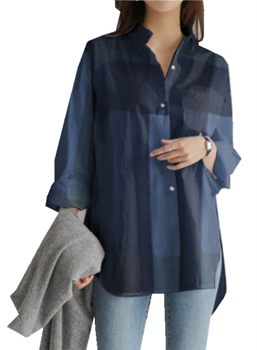 Patchwork Plaid Long Sleeved Shirt