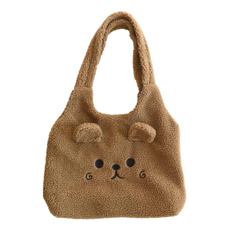 Cute Lamb Face Fleece Wool Large Capacity Plush Embroided Bag