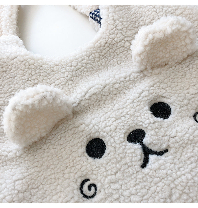 Cute Lamb Face Fleece Wool Large Capacity Plush Embroided Bag