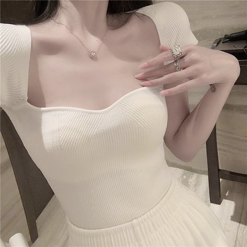 Elegant Knit Top with  Short Sleeve