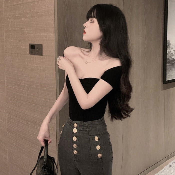 Elegant Knit Top with  Short Sleeve