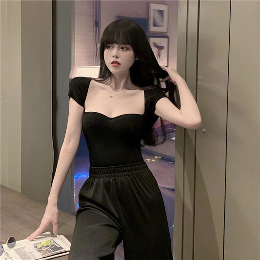 Elegant Knit Top with  Short Sleeve