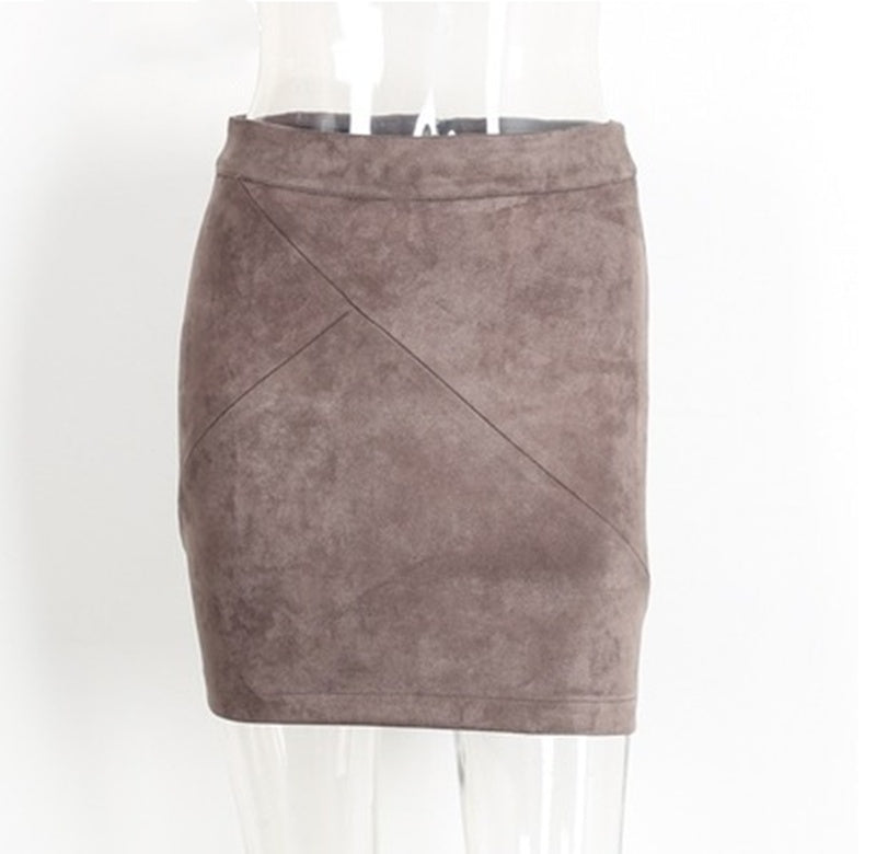 Retro Charm Suede Pencil Short Skirts