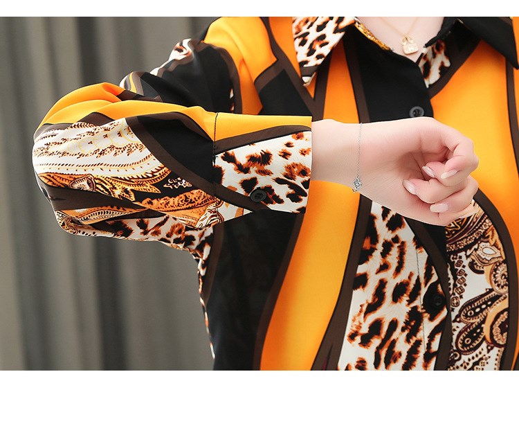 Trendy Leopard Print Button Down Chiffon Shirt