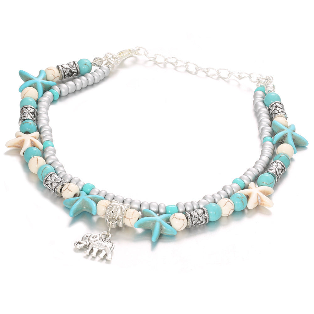 Sea Star Beads Beach Anklet Jewelry- Handcrafted Charms
