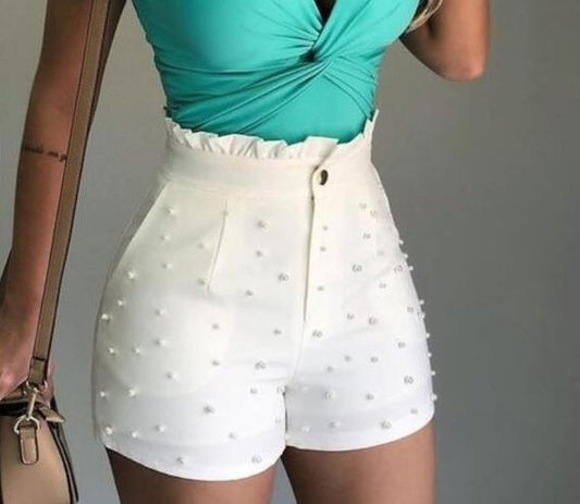 Cannon Beads Solid Color High Waist Shorts