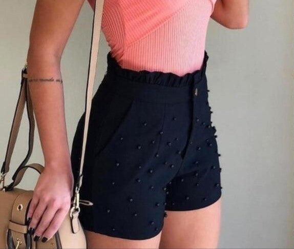 Cannon Beads Solid Color High Waist Shorts