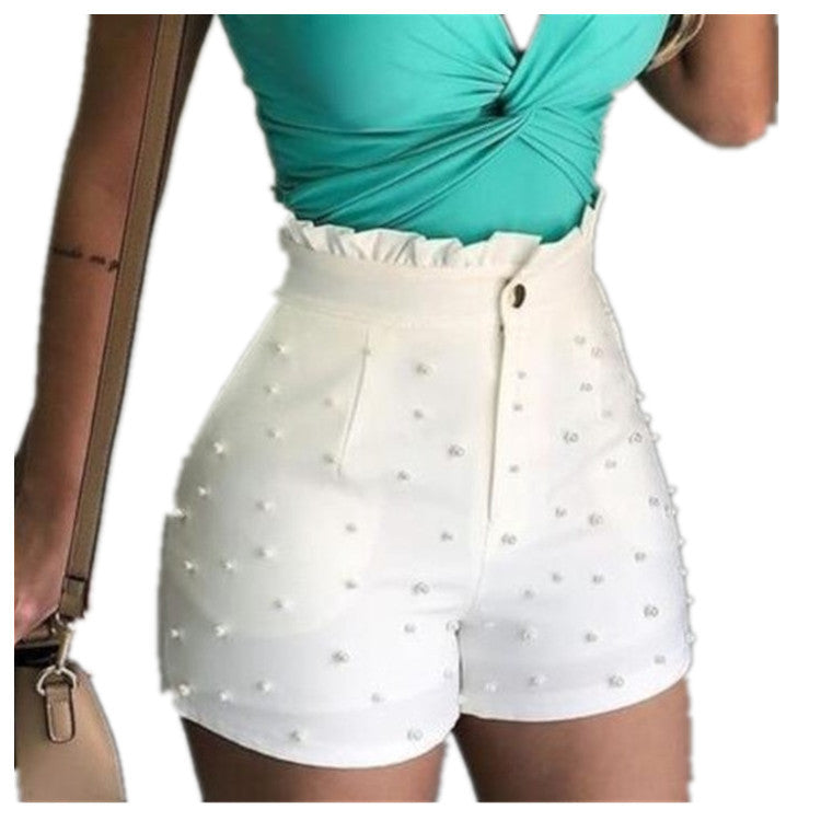 Cannon Beads Solid Color High Waist Shorts