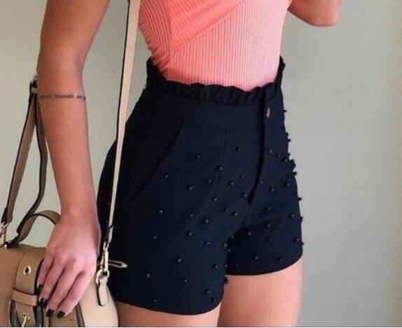 Cannon Beads Solid Color High Waist Shorts