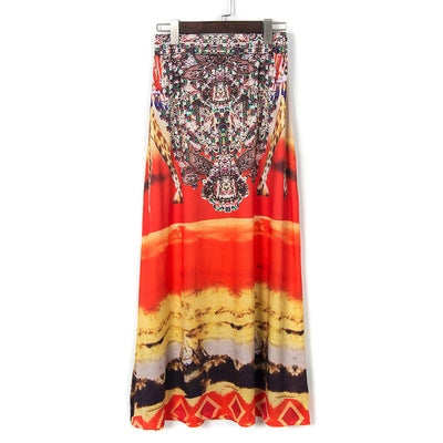 Festival Time Bohemia  Two Piece Set -  Orange  Long Skirt or White Off Shoulder Top