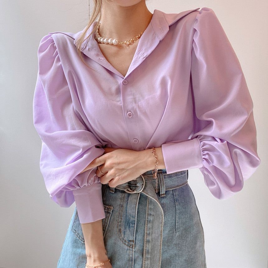 Lapel Love Lantern V Neck Sleeves Shirt