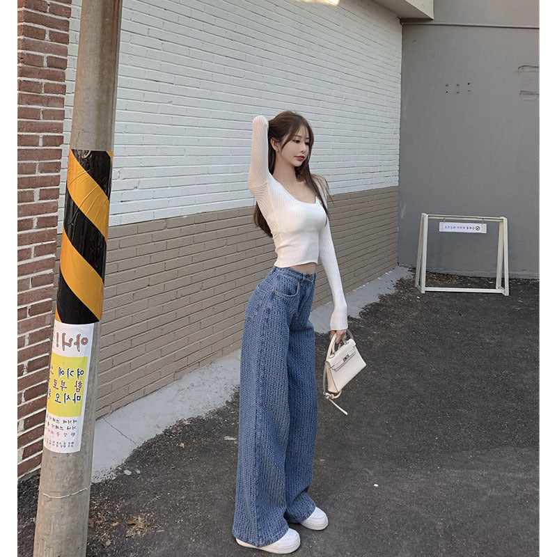 Fashion Baggy Denim  High-Waist Straight-Leg Jeans