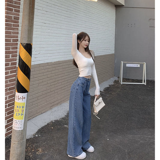 Fashion Baggy Denim  High-Waist Straight-Leg Jeans