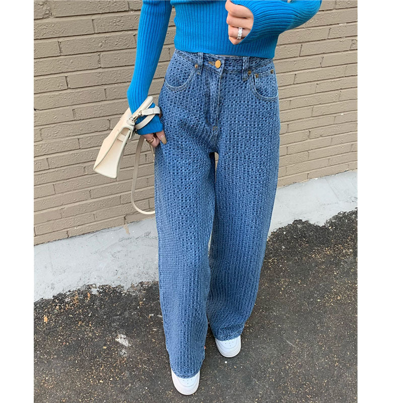 Fashion Baggy Denim  High-Waist Straight-Leg Jeans