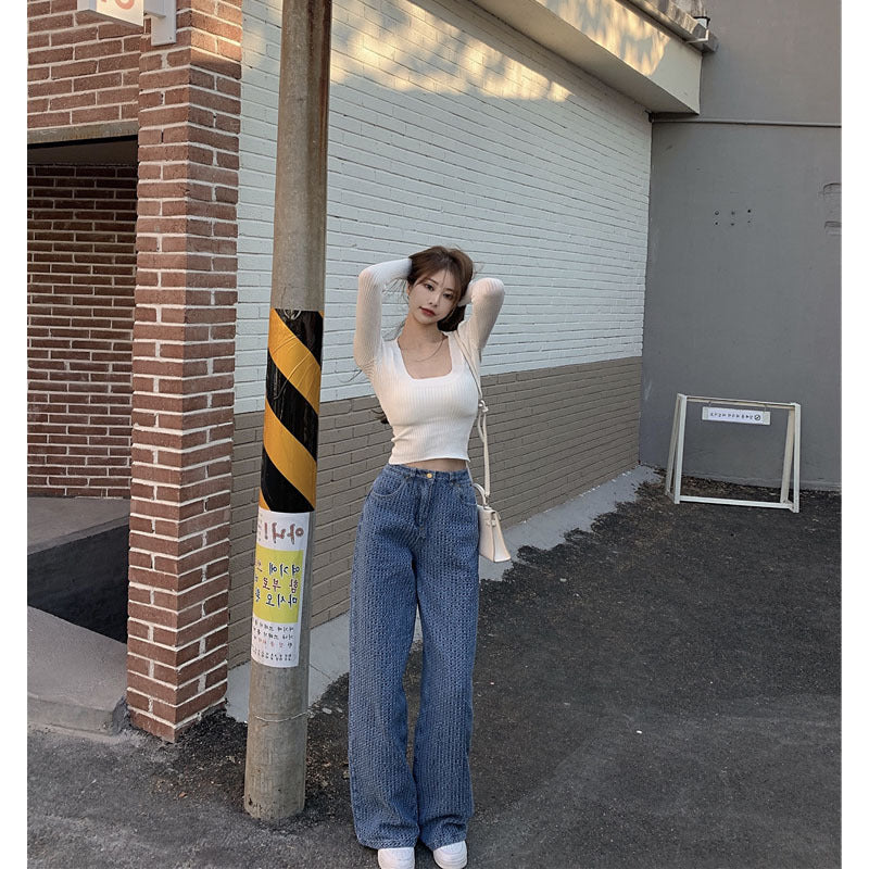 Fashion Baggy Denim  High-Waist Straight-Leg Jeans