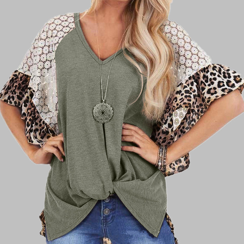 Jungle Vibes Leopard Patchwork Batwing Sleeve Top