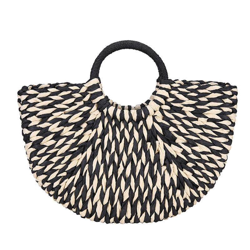Semicircle Straw Woven Handbag Seaside Vacation Beach Bag