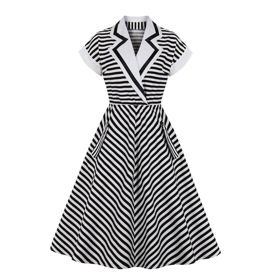 Retro Black & White Stripes Dress