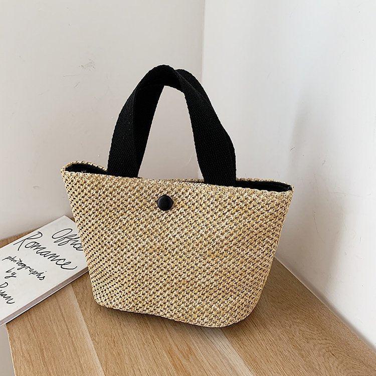 Chic Boho Beach Babe Seaside Straw Tote Bag