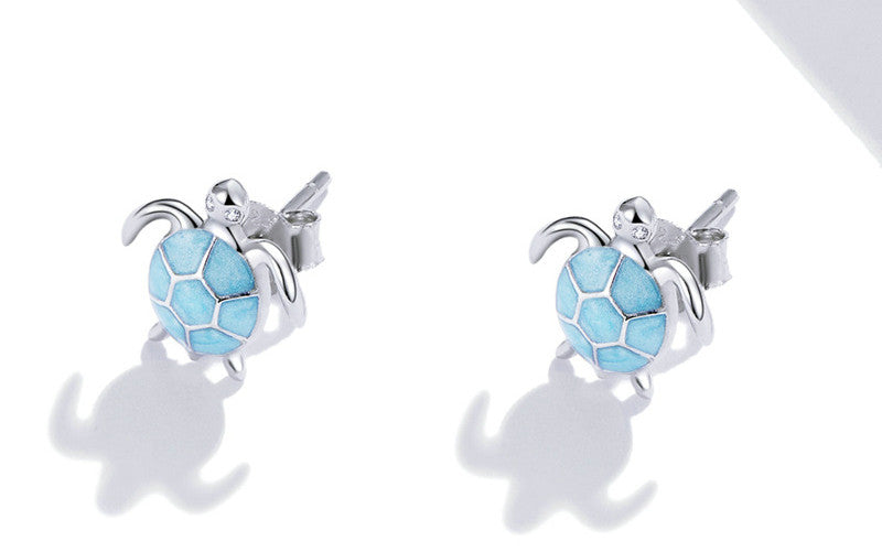 925 Sterling Silver Playful Turquoise Turtle Set - Earrings, Necklace .