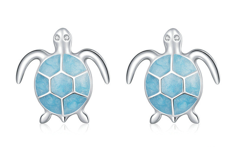 925 Sterling Silver Playful Turquoise Turtle Set - Earrings, Necklace .