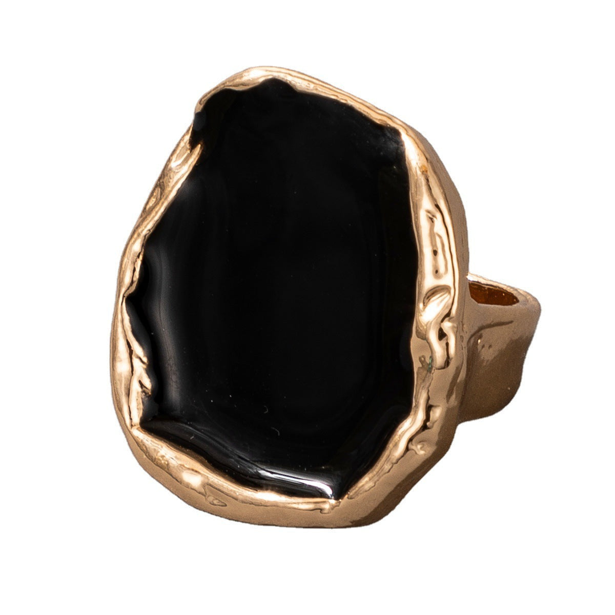 Tocona Bohemian Black Stone Ring Charming Gold Color - Adjustable Size.