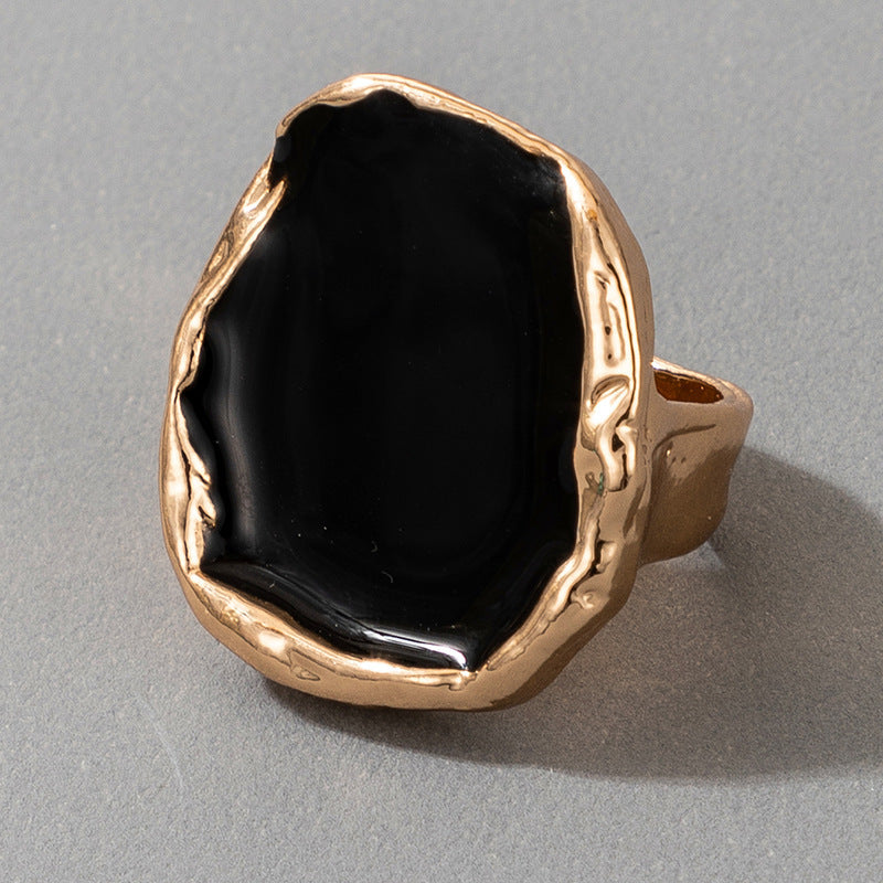 Tocona Bohemian Black Stone Ring Charming Gold Color - Adjustable Size.