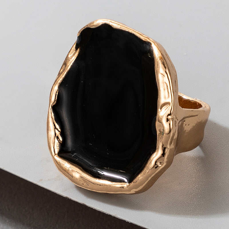 Tocona Bohemian Black Stone Ring Charming Gold Color - Adjustable Size.