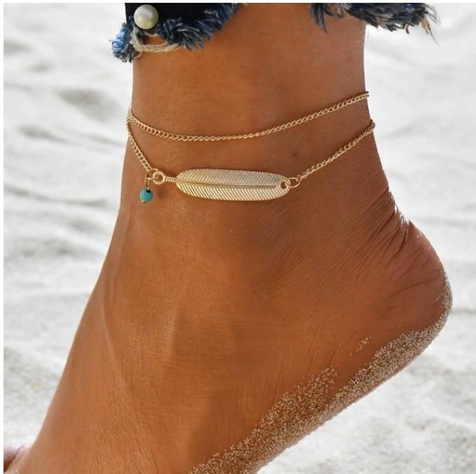 Gold Chain Bohemian Beads CZ Anklet.