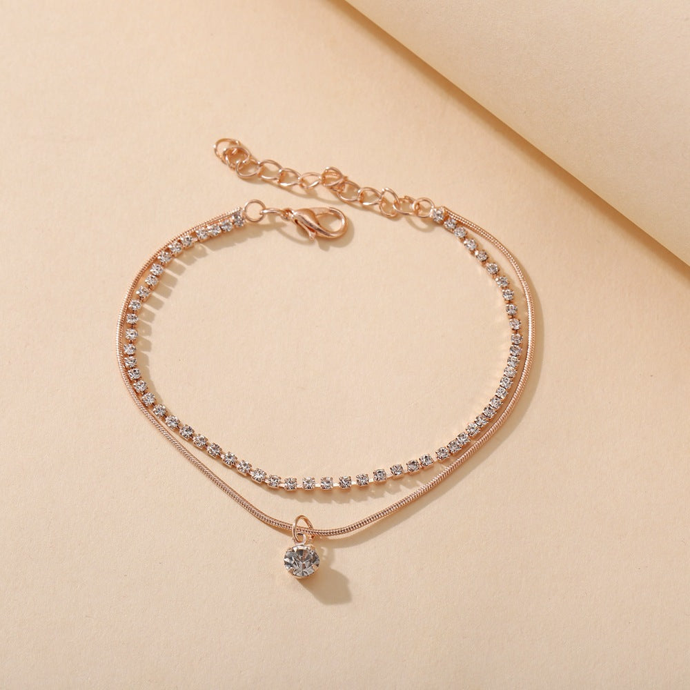 Gold Chain Bohemian Beads CZ Anklet.