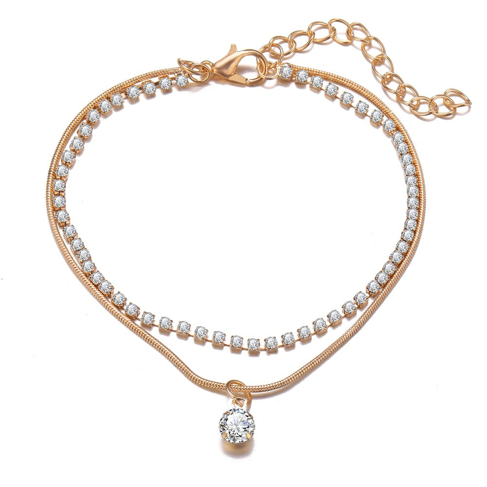 Gold Chain Bohemian Beads CZ Anklet.