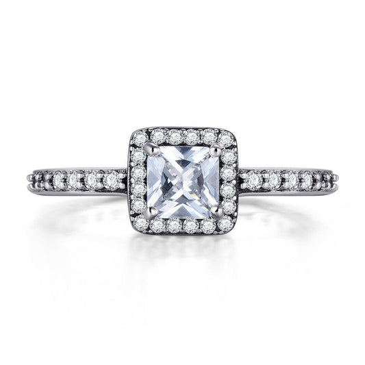 Retro 925 Sterling Silver Square Cut CZ Ring with Inlaid Adornments.