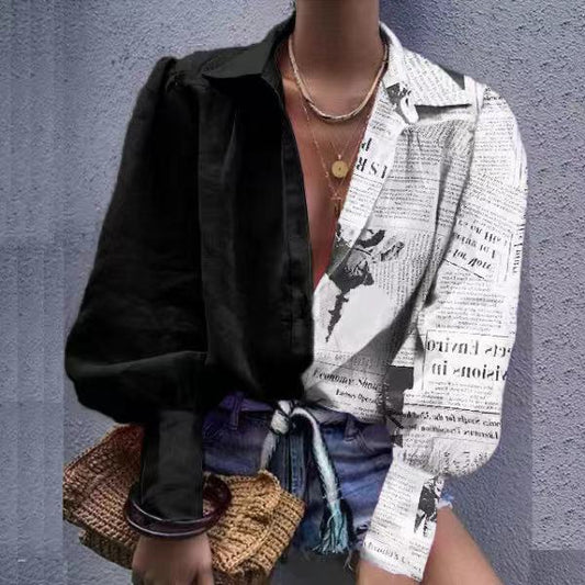 Vibrant Vogue Printed  Lapel Long-Sleeved Shirt