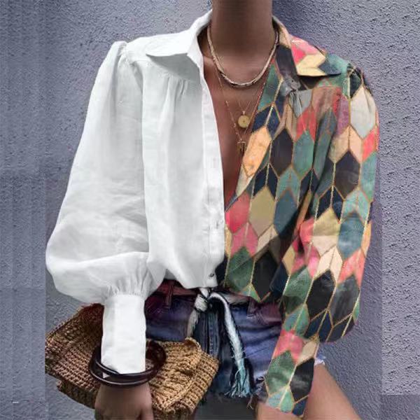 Vibrant Vogue Printed  Lapel Long-Sleeved Shirt