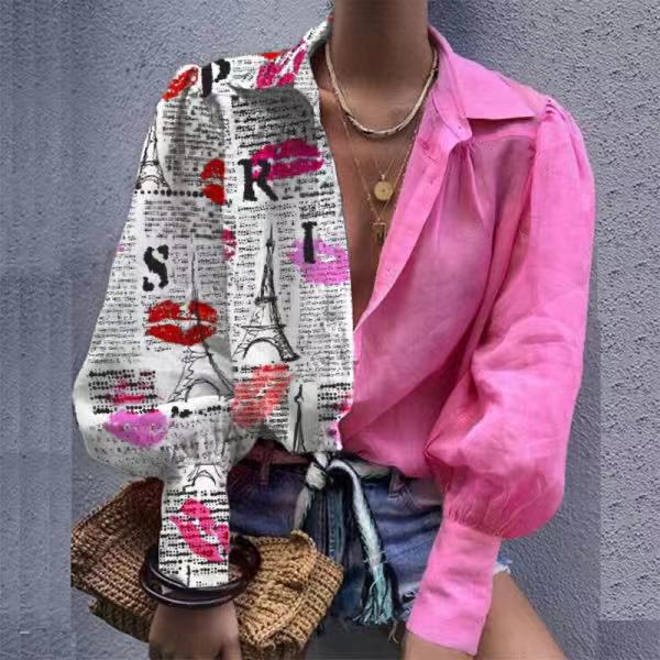 Vibrant Vogue Printed  Lapel Long-Sleeved Shirt