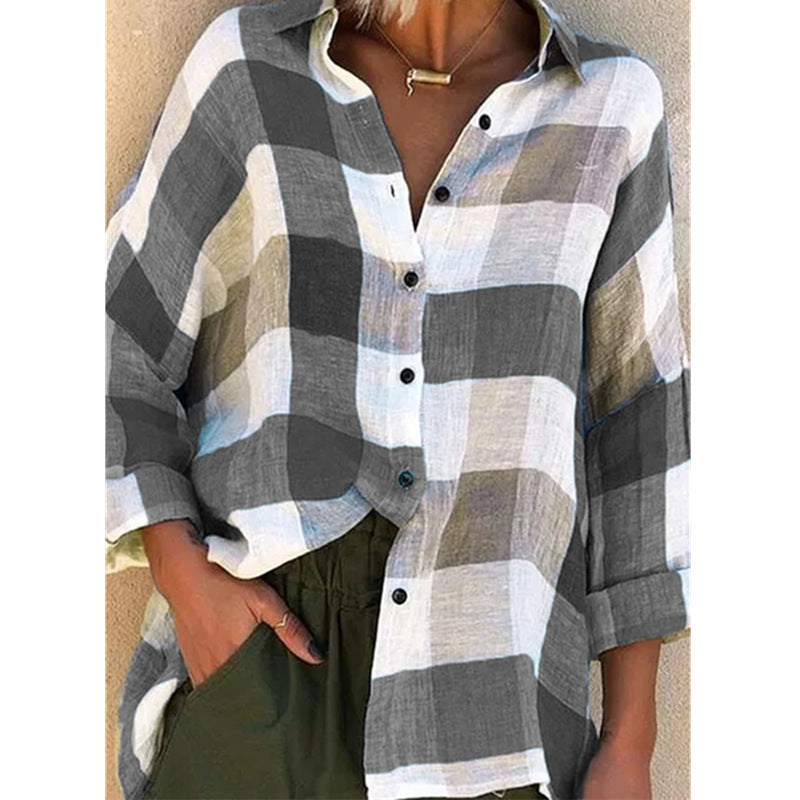 Winter Plaid Loose Fit Long Sleeve Shirt